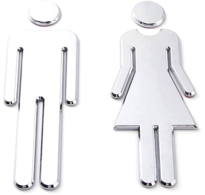 Dailygoods- WC Teken - 2x Mannen/Vrouwen Toilet Teken - Zilver - Sterke 3M-kleefstof - Geschikt voor Glad/Schone Ondergrond - Groot Formaat 125x40mm - Toiletbord