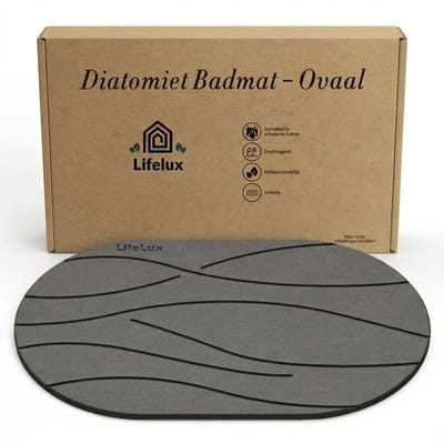 LifeLux Diatomiet Badmat Ovaal – Antislip Douchemat voor Badkamer 60x40 – Sneldrogend & Antibacterieel 2026 – Donkergrijs