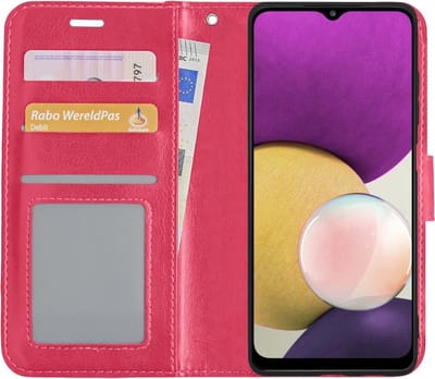 Hoesje Met Pasjeshouder - Geschikt voor Samsung Galaxy A22 4G - Luxe Bookcase Portemonee - Flip Case - Kunstleer Book Case - Flipcase - Book Cover - Walletcase - Portemonneehoes - Donkerroze