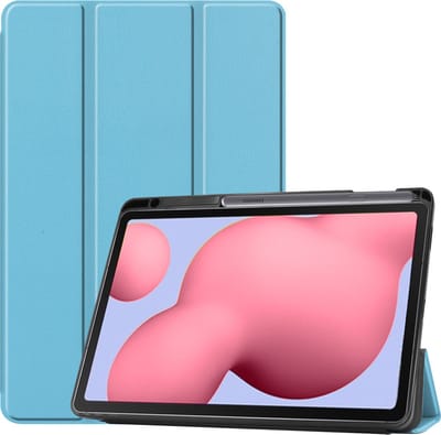 Hoesje Geschikt voor Samsung Galaxy Tab S6 Lite - Dun & Stevig - Trifold Bookcase - Hard Cover Case - Met Uitsparing Geschikt voor S Pen - Hardcover Book - Tablet Hoes - Lichtblauw