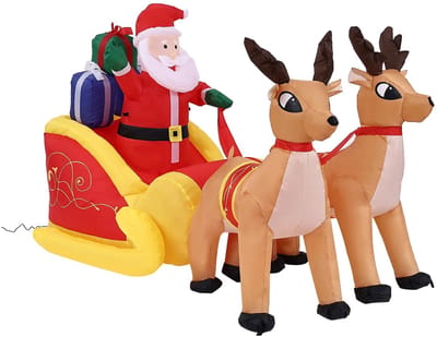 JHUBERS - Dailygoods 220 cm opblaasbare kerstman met slee- en rendierdecoratie, opblaasbare kerstmandecoratie voor tuin, gazon en