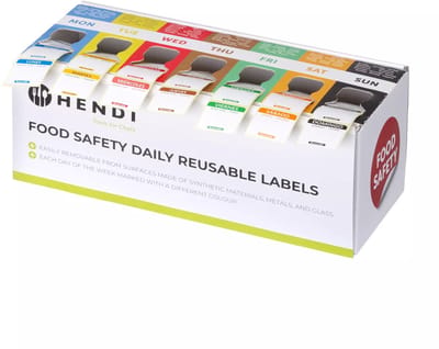 HENDI Voedselveiligheidsstickers met dispenser 240 x 80 x 100 mm - Spaans, Portugees en Engels