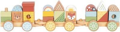 Tooky Toy Blokkentrein - FSC Hout - Geschikt voor 1+ Jaar (Dreumes) - Houten Treinset met Stapelblokken - Stapeltrein - Educatief & Montessori Speelgoed