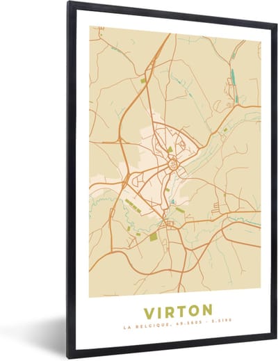 Fotolijst incl. Poster - Kaart - Retro - Vintage - Virton - Plattegrond - Stadskaart - 40x60 cm - Posterlijst