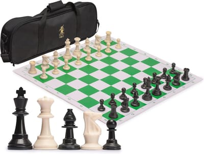 Schaakset met Opgerold Toernooi Bord en Extra Koninginnen - 49 cm