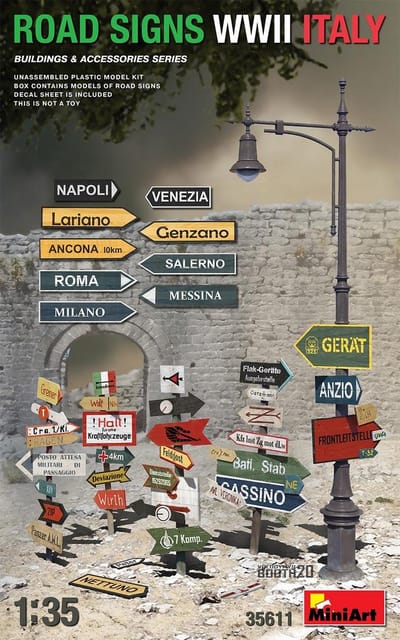 MiniArt Modelbouwpakket Militaire voertuigen - 35611 Road Signs WWII Italy Plastic - 1:35 - Modelbouw