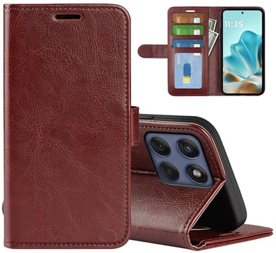 MobyDefend Hoesje - Geschikt voor Motorola Edge 60 / Motorola Edge 60 Fusion - Wallet Book Case (Sluiting Achterkant) - Bruin