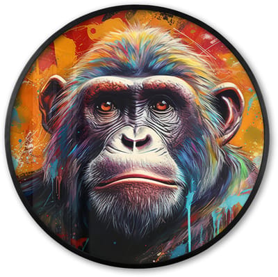Poster in lijst Rond - Fotolijst 60x60 cm - Posters - Aap - Gorilla - Graffiti - Dieren - Kleuren - Ronde posterlijst zwart - Decoratie - Wanddecoratie woonkamer - Muurdecoratie slaapkamer