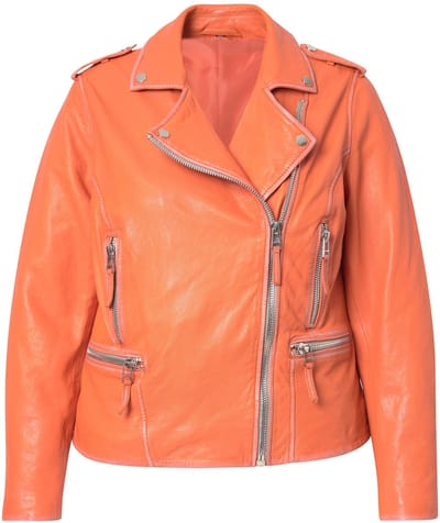Angel of Style - Dames - Leren bikerjas echt leer kleur lange mouwen - Oranje - Maat 48