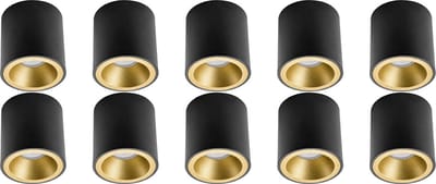 Opbouwspot 10 Pack - Proma Cliron Pro - GU10 Fitting - Opbouw Rond - Mat Zwart/Goud - Aluminium - Verdiept - Ø90mm