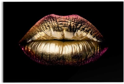 Glasschilderij Gouden lippen - 78 x 116 - Glas - REINDERS