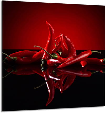 TMK ArtDeko Chilli Serie - Glazen Keukenpaneel - 60x65cm - Voor alle Fornuizen - Temperatuurbestendig