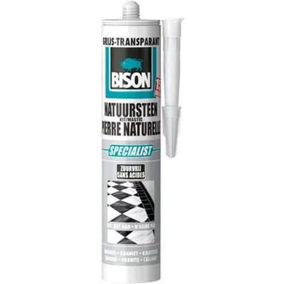 Bison Natuursteenkit transparant grijs oker 310 ml, neutrale siliconenkit, rondom natuursteen, zuurvrij, blijvend elastisch