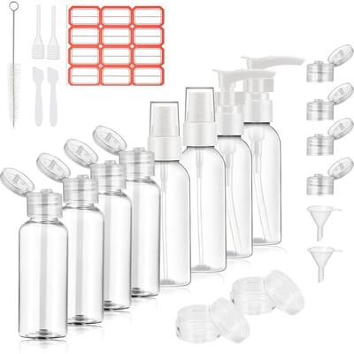 Dailygoods- Reisflessenset 21-delig - Navulbare 100ml Flessen - Trechter - Perfect voor Zakenreizen - Vliegreizen - Praktisch Ontwerp - Reistubes