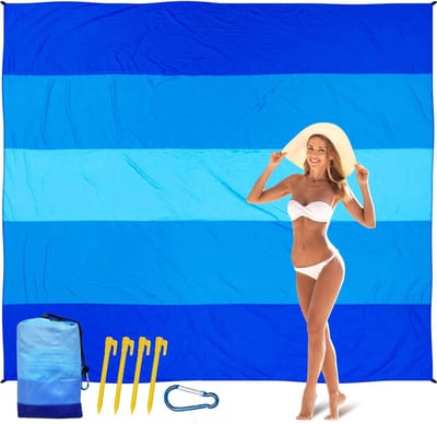 Waterdicht Zandvrij Strandkleed - 200 x 210 cm Formaat - Sneldrogend Scheurvast Polyester Materiaal - Lichtgewicht Opvouwbaar Buitenkleed - Multifunctioneel Accessoire Voor Strand Reizen Kamperen Wandelen Picknick Met Bevestigingspinnen | Cyslmuk®
