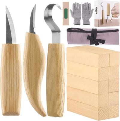 WNHB® Complete Houtsnijset voor Beginners – 17-delige Houtsnijgereedschap Set – Inclusief Houtblokken & Opbergdoos