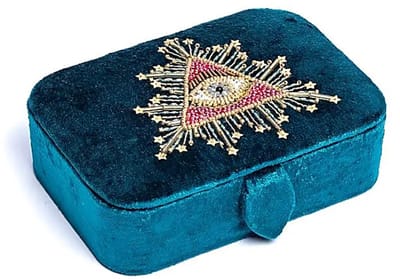 Sieraden / tarotdoos fluweel petrol met tarot oog