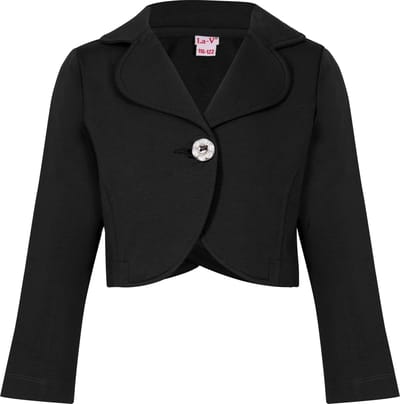 La V vest meisje met klassieke kraag : Zwart 116-122