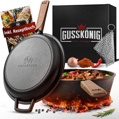 Gietijzeren Pan - Stoofpan Dutch Oven - Buiten Koken - Dubbele Functie - 26.5 cm - Zwart