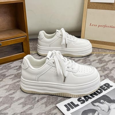 Kleine Witte Schoenen Dames Lente en Herfst Nieuwe Mode Alles-match Dikke zool Sport Casual Sneakers 40 white