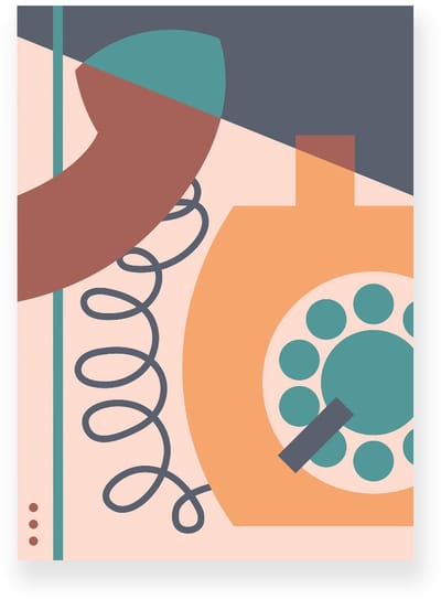 Poster 20x30 cm - Retro Telefoon - Oranje - Bruin - Blauw - Abstract - Vintage - Muurdecoratie - Wanddecoratie