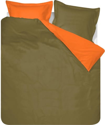 SENZATIONE 100% Katoen Percaline Dekbedovertrek Uni Reversible 240x200/220-2x60x70 cm ( 240 cm Lang ) LEGERGROEN/ORANJE