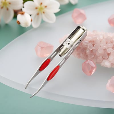 Pincet met LED - Ontharingsgereedschap Wenkbrauw - Nauwkeurig Haren Verwijderen - Geïntegreerd Verlichtingselement - 25x25mm - Zilver