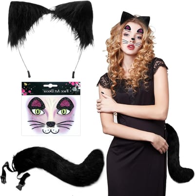 Schattig kattenkostuum voor kinderen en volwassenen met oortjes, staart en accessoires voor Halloween en carnaval