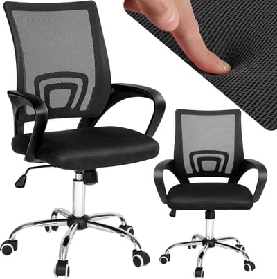 tectake® Bureaustoel - Draaistoel met Wielen - Bureaustoel met Lendensteun en Armleuningen - Ergonomische Bureaustoel - In Hoogte Verstelbare Computerstoel - Directiestoel met Kantelfunctie - Zwart