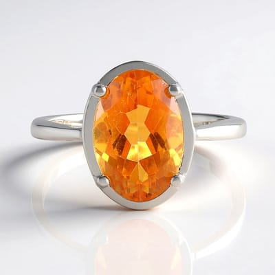 Cavill - 925 Sterling Zilver Ring met Platinaplaag - 3,77 Karaat Oranje Topaas Ovaal Slijpsel - Elegante Prongzetting - Brasiliaanse Edelsteen
