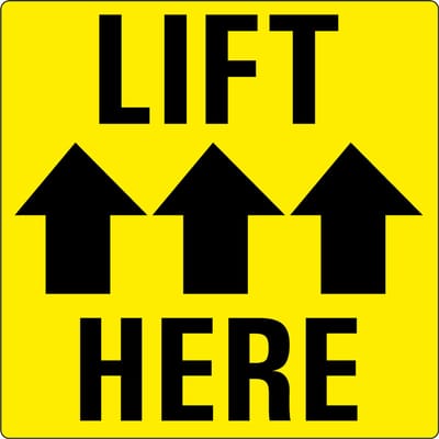 Lift here sticker 150 x 150 mm