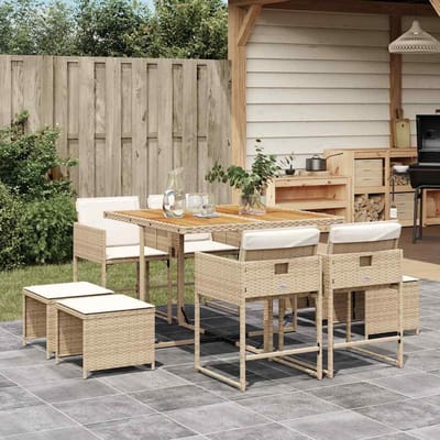 vidaXL - 9-delige - Tuinset - met - kussens - poly - rattan - beige