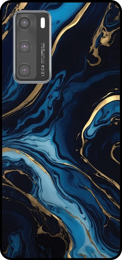 Smartphonica Telefoonhoesje Geschikt voor Huawei P40 met marmer opdruk - TPU backcover case gold blue marble design - Goud Blauw geschikt voor Huawei P40