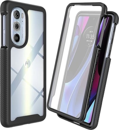 Motorola Edge 30 Pro Hoesje | Met ingebouwde screenprotector | Full Protect valbescherming | Doorzichtig / Zwart