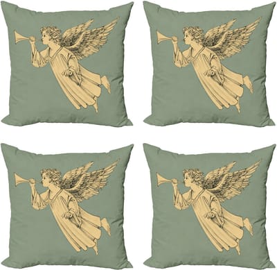 ABAKUHAUS Kerst Sierkussenhoes 4 Pack, Fly Angel Art, Modern Accent Dubbelzijdig Digitaal Print, 40 x 40 cm, Geel