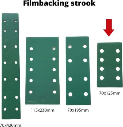 Schuurpapier filmbacking - strook 70 x 125 mm - korrel 40 – 25 stuks – duurzaam -professionele kwaliteit - met aluminium oxide korrel - onscheurbaar - schuren auto, camper, scooter enz