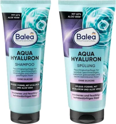 Balea Professional Aqua Hyaluron Shampoo & Conditioner - COMBI-VERPAKKING | Shampoo 250 ml & Conditioner 200 ml - Verzorgende Formule | Siliconenvrij - Voor droog en dof haar