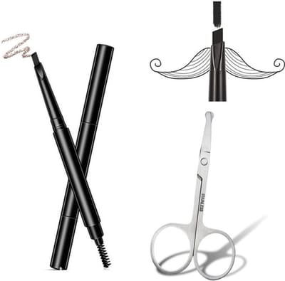 Vulpen voor baard, waterbestendig, vulpen voor baard, baardvuller, set met baardborstels, vulset voor baard, schaar voor neushaar, 2 stuks