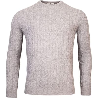 Thomas Maine Trui Cashmere Crew Neck Single Knit Cable Pattern Midden Grijs / male