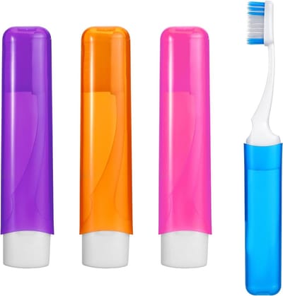 4 Stuks Opvouwbare Reis Tandenborstel - Zachte, Draagbare Tandenborstel voor Volwassenen en Kinderen - Ideaal voor Camping en Zakenreizen (Blauw, Roze, Paars)