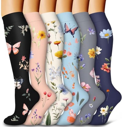 Daity 6 paar - sportsokken - compressiekousen voor dames en heren - zomerkousen met hoge elasticiteit - compressiekousen vormende beensokken Europese -hardloopsokken（S/M）