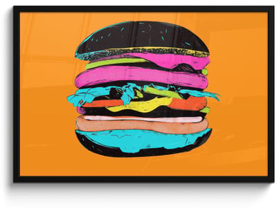 Poster in lijst - Fotolijst 90x60 cm - Posters - Hamburger - Kleurrijk - Speels - Posterlijst zwart - Decoratie - Wanddecoratie woonkamer - Muurdecoratie slaapkamer