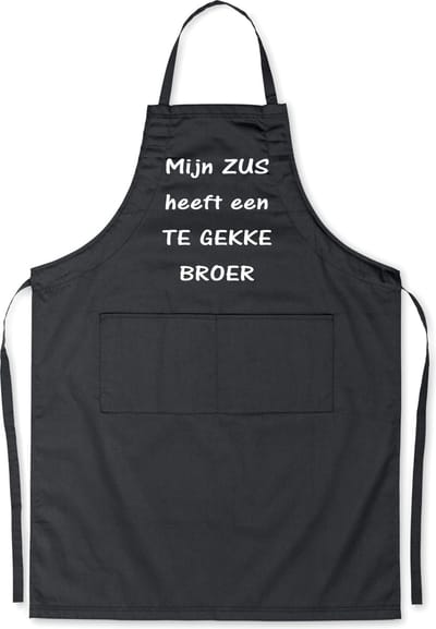 Mijncadeautje Schort - Te gekke broer - opdruk wit - mooie en exclusieve keukenschort - zwart