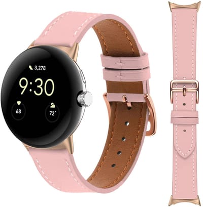 Stravo Premium Slank Leren Bandje – Geschikt voor Google Pixel Watch 4 / Pixel Watch 3 / Pixel Watch 2 / Pixel Watch 1 – 41mm – Dun Leather Horlogebandje van Echt Leer met Roségouden Gesp – Rose