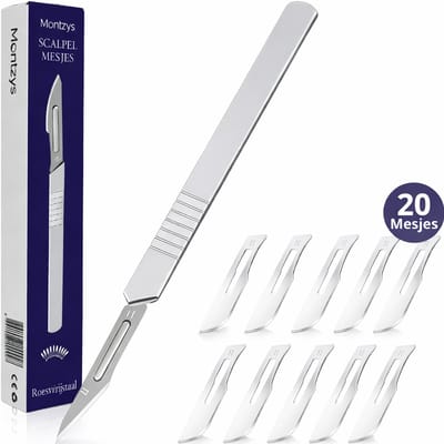 Montzys® Scalpel Mes - Inclusief 20 Mesjes - hobbymesjes & Pedicure - Medisch Gebruik - Steriel Scalpelmessen
