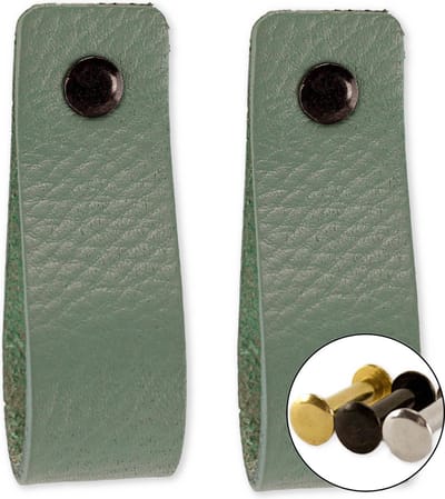 Leren handgrepen - Vaalgroen - 2 stuks - 16,5 x 2,5 cm | incl. 3 kleuren schroeven voor de leren handgreep - Handgrepen leer - Leren meubelgreep - Leren handvaten kast - Leren lus - Handgreep kast leer - Leren greepjes - Handvat leer