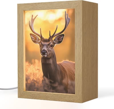 Tafellamp 15x20 cm - LED lamp - Hert - Gewei - Herfst - Bos - Bruin - Natuur - Bosdieren - Decoratieve tafellampen - Dimbaar - Tafellampje slaapkamer - Woonkamer binnen