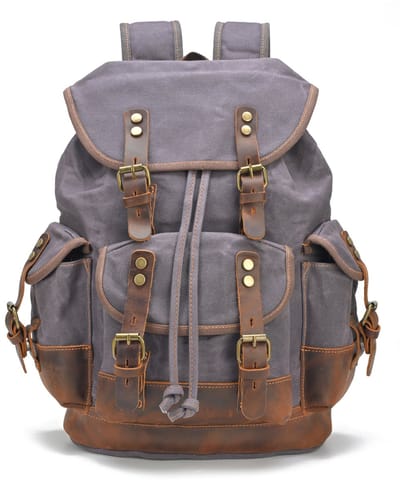 DE LAMASSU® Canvas Laptop Rugzak 15.6 inch – Vintage Backpack – Waterafstotend – Echt Leer – 22L – 32 × 15 × 45 cm