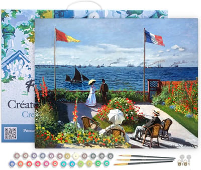 Figured'Art Schilderen op Nummer Volwassenen met lijst - Het terras bij Sainte-Adresse - Monet - Handwerk acrylverf Kit DIY Compleet - 40x50cm Canvas al ingelijst