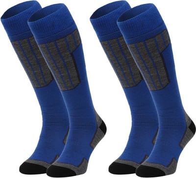 NOMAD® Skisokken Essential 2-Pack | 39/42 Blauw | Warme sokken Dames / Heren | Lange Huissokken / Wandelen / Sporten | Knie Kousen | Goede vochtafvoer